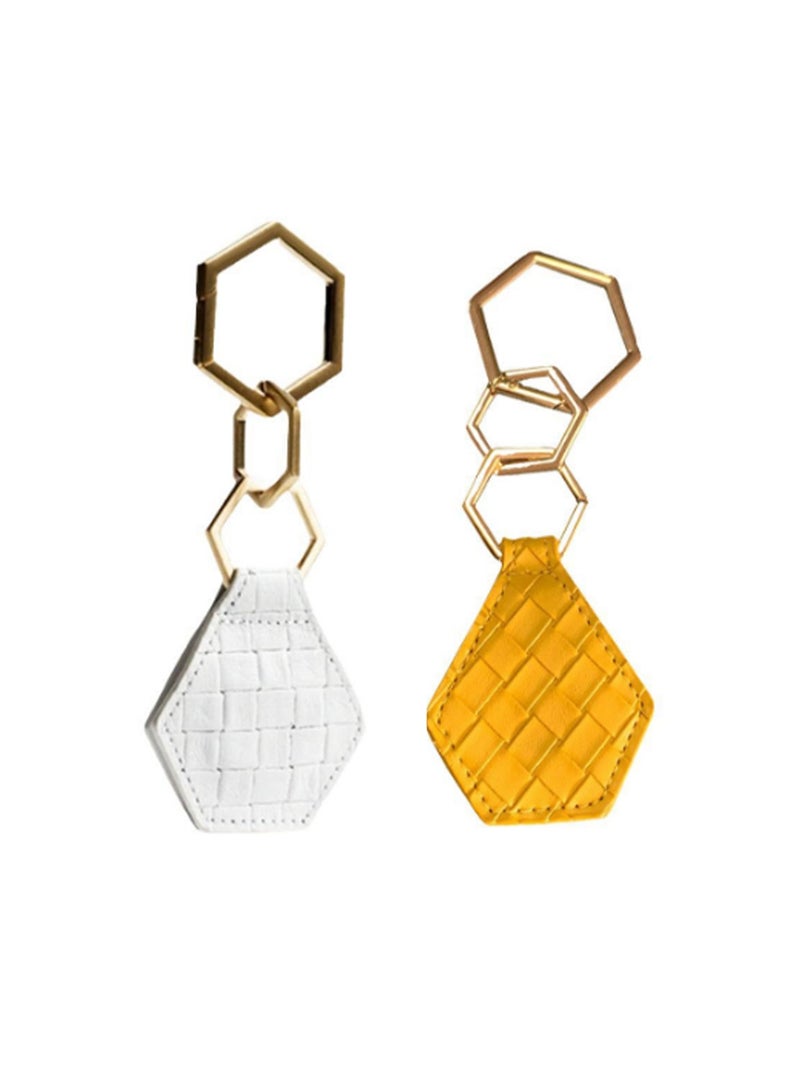 2 Pcs Triangle Buckle White Yellow Travel Magnetic Hat Clips For Hat Bag Travel Outdoor Accessories, Pu Leather Multifunctional Fashion Sun Hat Clips For Men And Women - Image 1